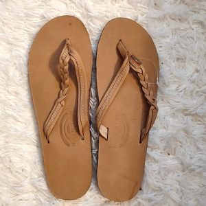 Reef rainbow braided women's flip flops an/beige